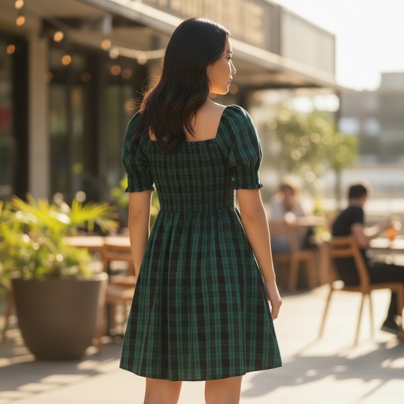 Draper James Cam Smocked Dress in Green Blackwatch Plaid - Size Small (NWT) - Picture 2 of 9